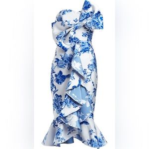 New Mestiza New York Blue & White Chinoiserie Stephanie Bow Cocktail Dress